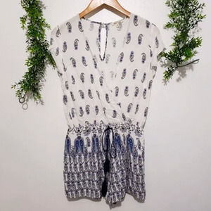 ❤️BLEUH CIEL paisley deep neck romper S